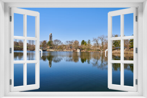 Fototapeta Naklejka Na Ścianę Okno 3D - Naperville Riverwalk | Moser Tower | Crown Jewel of Naperville | Lake in downtown Naperville Illinois