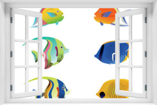 Fototapeta Naklejka Na Ścianę Okno 3D - Exotic tropical fish set in different shapes and colors flat isolated illustration