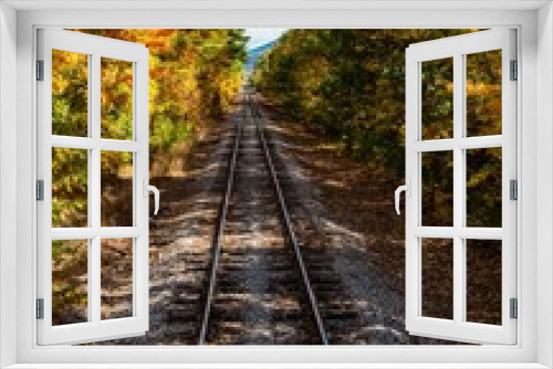 Fototapeta Naklejka Na Ścianę Okno 3D - New Hampshire Scenic Railroad surrounded by autumn trees with orange leaves