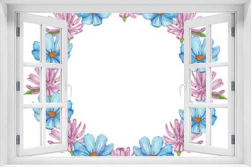 Fototapeta Naklejka Na Ścianę Okno 3D - Watercolor frame - illustration with flowers elements, for wedding stationery, congratulations, wallpapers, and more on white background.