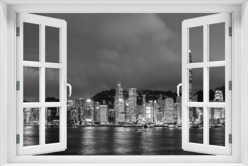 Fototapeta Naklejka Na Ścianę Okno 3D - Panorama of Victoria harbor of Hong Kong city at dusk