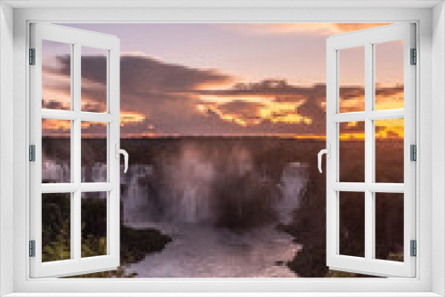 Fototapeta Naklejka Na Ścianę Okno 3D - Beautiful view to Iguazu Falls waterfalls with green rainforest 