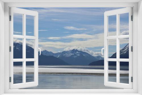 Fototapeta Naklejka Na Ścianę Okno 3D - Alaska, reflection on bay water, mountains, sky