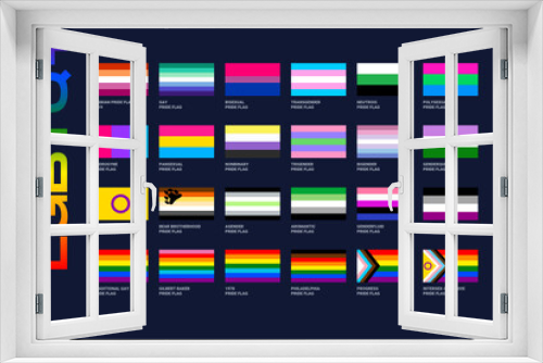 LGBT sexual identity pride flags gender collection. Flag of gay, lesbian, transgender, bisexual. Vector Illustration