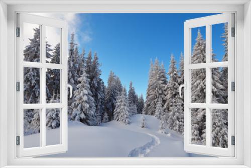 Fototapeta Naklejka Na Ścianę Okno 3D - Winter landscape with path
