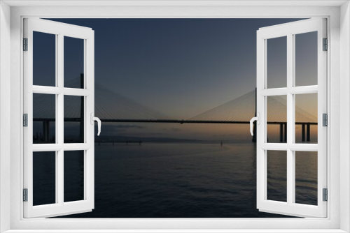 Fototapeta Naklejka Na Ścianę Okno 3D - Vasco da Gama Bridge at sunrise in Parque das Nacoes, Lisbon, Portugal