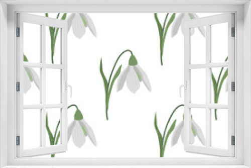 Fototapeta Naklejka Na Ścianę Okno 3D - Seamless pattern with spring flowers and snowdrops. Isolated on white background. Vector illustration.