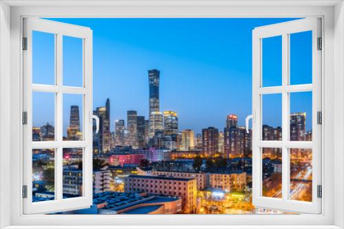 Fototapeta Naklejka Na Ścianę Okno 3D - Night view of high-rise buildings in Guomao CBD central business district, Beijing, China