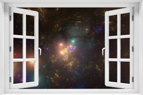 Fototapeta Naklejka Na Ścianę Okno 3D - Multicolored glowing clouds of stardust in black space. Abstract fractal 3D rendering