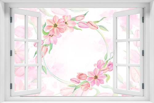 Fototapeta Naklejka Na Ścianę Okno 3D - Watercolor pink tulip on white background. Hand drawn botanical illustration. wedding invitation floral template