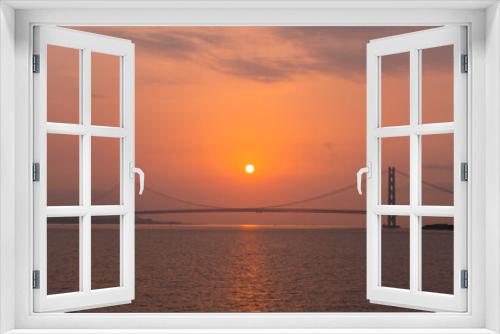 Fototapeta Naklejka Na Ścianę Okno 3D - 明石海峡大橋と美しい朝焼け
