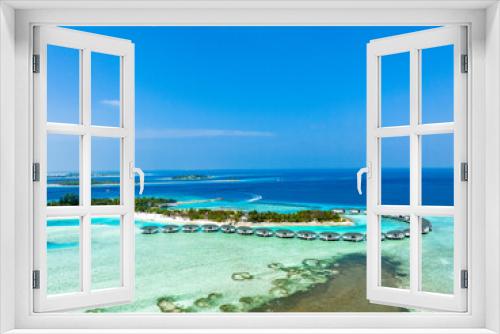 Fototapeta Naklejka Na Ścianę Okno 3D - aerial view, Asia, Maldives, North Male Atoll, Kanuhuraa, Cinnamon Dhonveli Maldives, with beaches and water bungalows