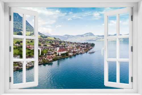 Fototapeta Naklejka Na Ścianę Okno 3D - Aerial view of Beckenried on Lake Lucern, Lucern, Switzerland