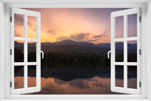 Fototapeta Naklejka Na Ścianę Okno 3D - landscape lake views at Ang Kaew Chiang Mai  in nature forest Mountain views with evening blue dramatic sunset sky background