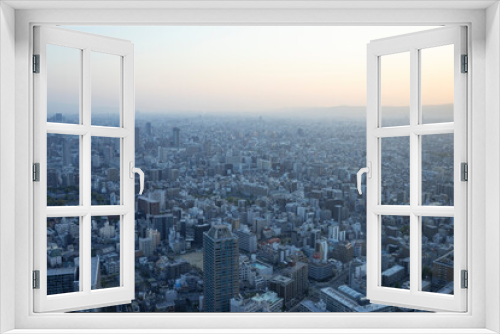 Fototapeta Naklejka Na Ścianę Okno 3D - 早朝の大阪市の街並み