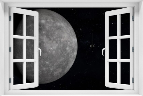 Fototapeta Naklejka Na Ścianę Okno 3D - Space probe Approaching Planet Mercury. 3D Rendering