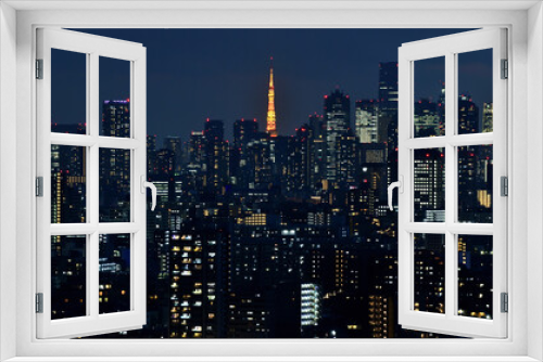 Fototapeta Naklejka Na Ścianę Okno 3D - 東京タワーと東京の夜景