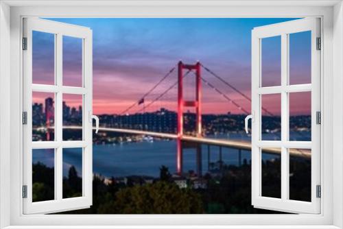 Fototapeta Naklejka Na Ścianę Okno 3D - Istanbul Bosphorus panoramic photo. Istanbul landscape beautiful sunset with clouds Ortakoy Mosque, Bosphorus Bridge, Fatih Sultan Mehmet Bridge Istanbul Turkey.Best touristic destination of Istanbul