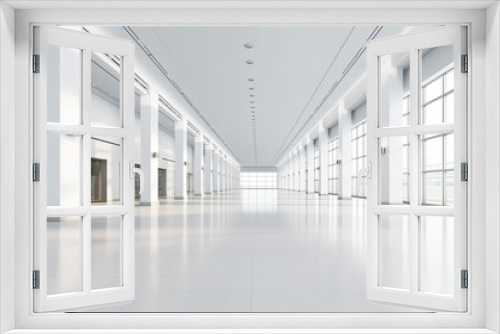 an empty white room with large windows and natural light. Generative AI