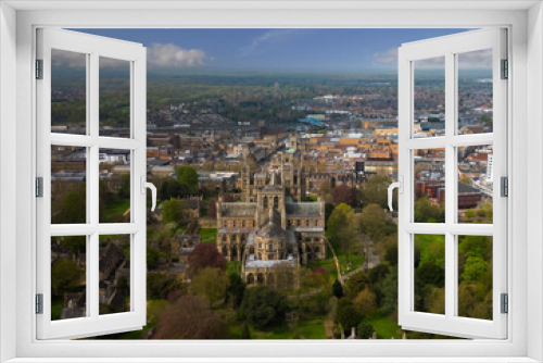 An aerial view of the Cathedral Church of St Peter, St Paul and St Andrew in Peterborough, Cambridgeshire, UK