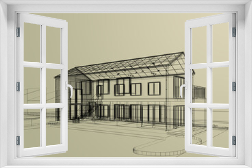 Fototapeta Naklejka Na Ścianę Okno 3D - sketch design of house , 3d rendering wire frame