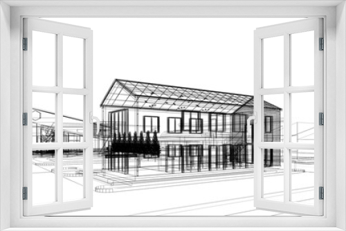 Fototapeta Naklejka Na Ścianę Okno 3D - sketch design of house , 3d rendering wire frame
