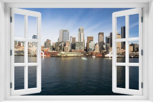 Fototapeta Naklejka Na Ścianę Okno 3D - Waterfront Piers Dock Buildings Ferris Wheel Boats Seattle