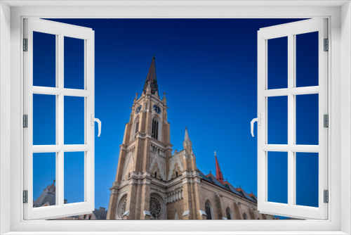 Fototapeta Naklejka Na Ścianę Okno 3D - The Name of Mary Church, also known as Novi Sad catholic cathedral or crkva imena marijinog during a sunny summer afternoon. This cathedral is one of the most important landmarks of Novi Sad, Serbia.