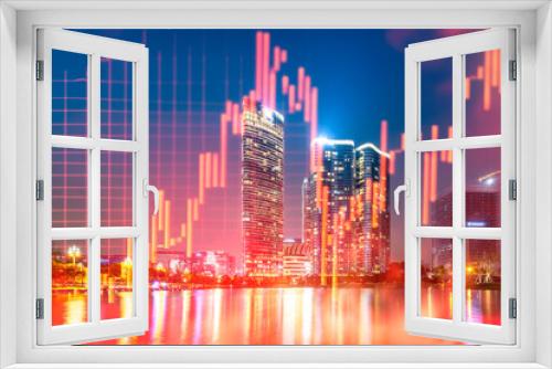 Fototapeta Naklejka Na Ścianę Okno 3D - Concept of Urban Architectural Landscape and Trends in Financial Stocks, Market Securities, Real Estate, and Economic Development