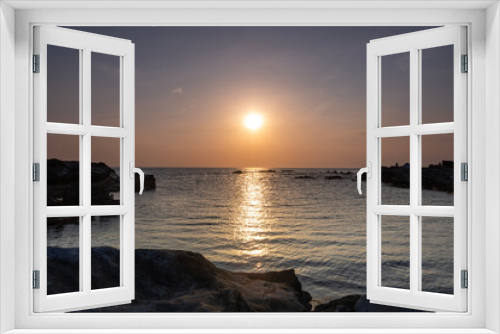 Fototapeta Naklejka Na Ścianę Okno 3D - 城ヶ島の日没と水平線