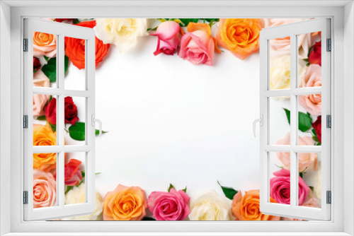 Fototapeta Naklejka Na Ścianę Okno 3D - Frame of colorful flowers with blank white copy space for text.