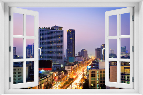 Fototapeta Naklejka Na Ścianę Okno 3D - Long exposure photo to twilight cityscape, Bangkok Thailand