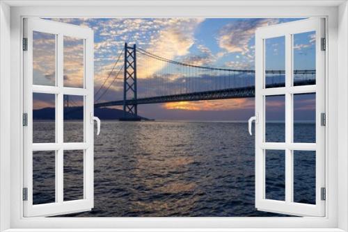 Fototapeta Naklejka Na Ścianę Okno 3D - 明石海峡大橋と夕焼けのコラボ情景
