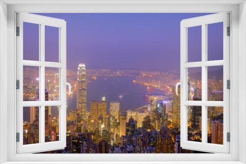 Fototapeta Naklejka Na Ścianę Okno 3D - Hong Kong city skyline panorama at night with Victoria Harbor an