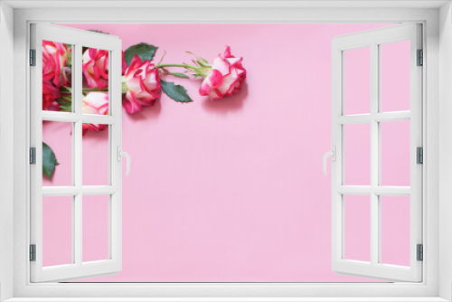Fototapeta Naklejka Na Ścianę Okno 3D - beautiful roses on pink background