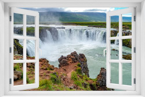 Fototapeta Naklejka Na Ścianę Okno 3D - Wonderful and high Icelandic Godafoss waterfall at summer, Iceland