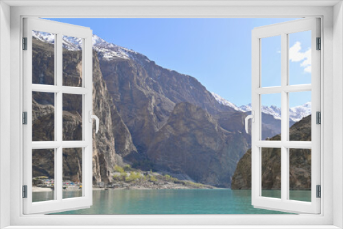 Fototapeta Naklejka Na Ścianę Okno 3D - Peaceful Scenery of Turquoise Water of Attabad Lake and Mountain in Hunza Valley