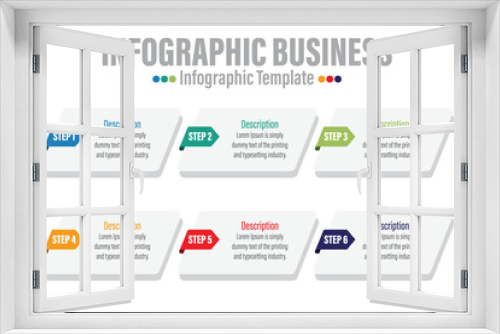 Six rectangle timeline steps or option workflow infographic plan concept design vector with icons. Business roadmap timeline network project template for presentation and report.