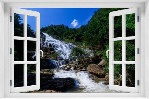 Fototapeta Naklejka Na Ścianę Okno 3D - wide angle shot, Mea Ya Waterfall in the rain season at Doi Inthanon National park, north of Chiang Mai Province,  Thailand