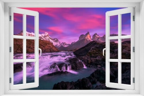 Fototapeta Naklejka Na Ścianę Okno 3D - Beautiful mountain scenery with Salto Grande Waterfall at Torres del Paine National Park, Patagonia in Chile.