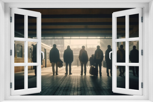 Passengers at the bus station. Generative Ai