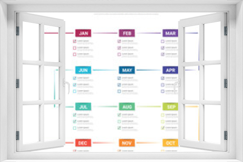 Timeline for 1 year, calendar, 12 months, Presentation business 4 quarter, Infographic Timeline can be used for workflow, process diagram, flow chart.