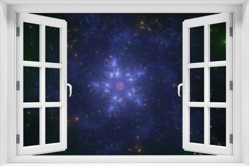 Fototapeta Naklejka Na Ścianę Okno 3D - Stars of the galaxy nebulae in the sky, cosmic background. 3d render