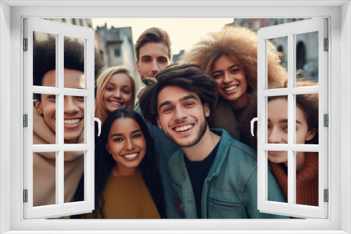 Group of young multiracial people smiling on camera. AI