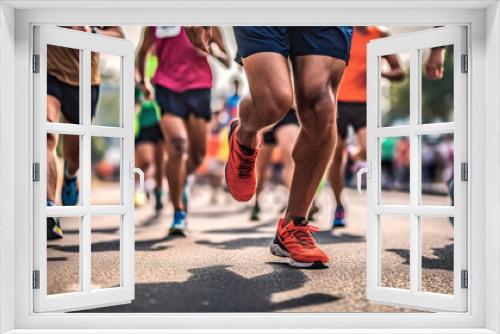 Close up of a Group of Men Runners Legs in a Road Race. Generative Ai