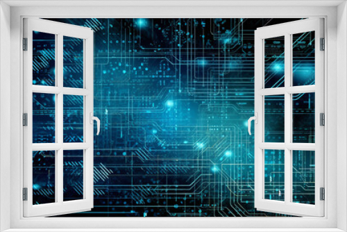 Modern technology circuit board illustration texture background design. Waves flow. Quantum explosion technology. Quantum computer technologies concepts. Futuristic blue circuit board background,  Gen