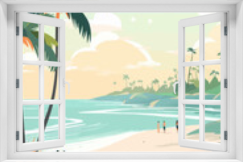Fototapeta Naklejka Na Ścianę Okno 3D - Background template for beach themed poster design. Flat vector illustration.
