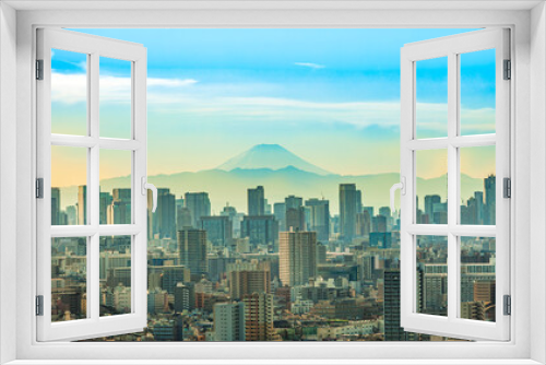 Fototapeta Naklejka Na Ścianę Okno 3D - 東京から望む富士山と高層ビル群　日本