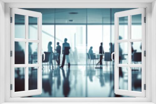 Corporate Visionaries: Blurred Business People in a Modern White Glass Office. created with Generative AI
