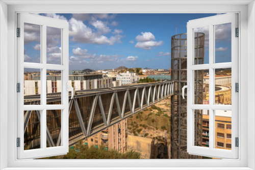 Fototapeta Naklejka Na Ścianę Okno 3D - Exposure of the 45 meters Panoramic Lift in Cartagena , Spain, will take you in a comfortable and fast way up to the highest point of the city for wonderful views.